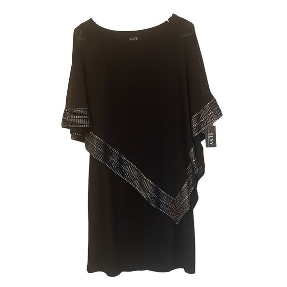 SLNY Metallic-Trim Capelet‎ Sheath Black Dress New Size 4 - Picture 11 of 11